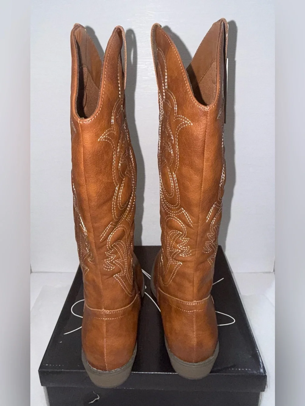 mysoft Embroidered Mid-Calf Cowboy Boots Pointed Toe BlockHeel Size 7.5